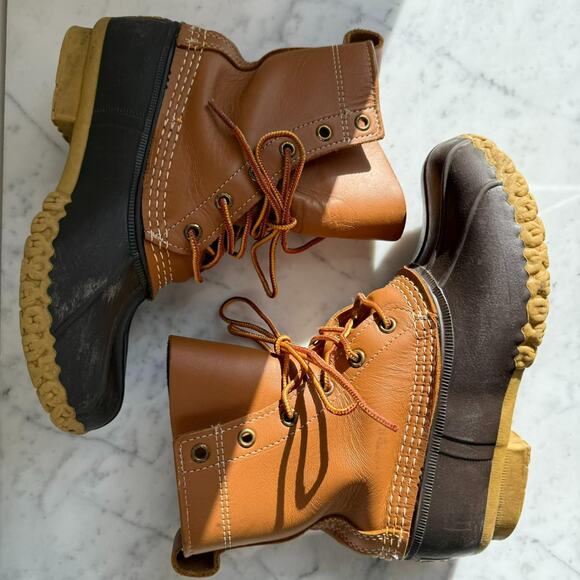 L.L. Bean Bean Boots 6" Duck Boots Tan Leather Rubber Sole Size 6M - Picture 4 of 8